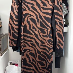 Express Women's Black and Brown Animal Print long sleeve dress